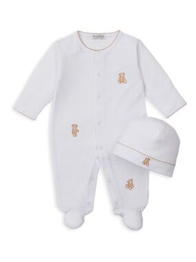 Kissy Kissy White Teddy Embroidered Footie & Hat Set